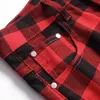 Men's Jeans Men Red Plaid Printed Pants Fashion Slim Stretch Jeans Trendy Plus Size Straight Trousers W0413