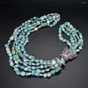 Hänge halsband guaiguai smycken 5 rader mix-form amazonites aquamarines jades crystal halsband cz kontakt för kvinnor