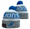 Lions Beanies Detroits Beanie Cap Wool Warm Sport Knit Hat Hockey North American Team Striped Sideline USA College Cuffed Pom Hats Men Women A0