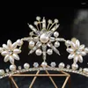 Hair Clips Baroque Vintage Gold Sun Star Color Crystal Pearls Bridal Tiaras Crown Rhinestone Wedding Accessories Pageant Diadem