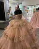 Klänningar salvia quinceanera klänning 2024 pärlstav korsett charro mexikansk rosguld kvitten söt 15/16 födelsedagsfest klänning för 15: e tjejdrama vint