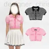 T-shirt Femme Designer Luxe YKS * K College Cardigan tricoté Court Rose Contraste Double Stripe Polo Sleeve Top 0FOW