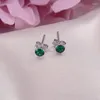 Stud Earrings Fine Jewelry For Women S925 Sterling Silver Green Emerald Natural Round Gemstone Elegant Bijoux Femme