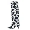 Sandals Autumn And Winter Black White Pattern Knee High Boots Pointed Toe Heels Fashion Sleeve Women's Large