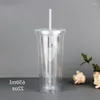 Tumblers 1 pcs 350/450/650ml Double-walledIce Plasticiced Tumbler Bebida Fria Caneca de Viagem Suco de Café Copo de Chá com Palha Reutilizável Smoothie