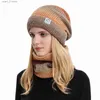 Chapéus lenços de chapéus de outono chapéu de tricô de inverno Conjunto de cachecol de senhoras de lazer gradiente de lazer gradiente espessado gorro à prova de vento quente c pescoço