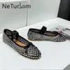 Chaussures habillées 2023 Mode Élégant Noir Mary Jane Mesh Respirant Confort Cristal Plat Bowknot bling Ballet 231113