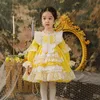 Flickans klänningar Baby Girl Spring Autumn Vintage Spanish Pompom Ball Gown Princess Lolita Dress for Children Girl Easter Birthday Eid kläder 230413