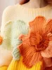 Damenpullover, Bonbongelb, Vintage-Stil, gestrickt, Damenoberteile, Herbst, Witnter, elegant, fortschrittlich, locker, 3D-Blumenpullover, Pullover, Kleidung