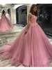 Gül pembe tatlı 16 elbise inciler boncuk kristal aplike dantel quinceanera elbise balo elbise balo mezuniyet elbise 8. sınıf