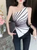 دبابات Camisoles Y2K بلاغة دبابة غير منتظمة أعلى النساء مثيرات تصميم مخطط نحيل مشد أنبوب الشارع الشارع الصيف كتف واحد 230412