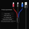 1,2 m 3 w 1 nylonowe dane oparte Dane ładujące wiele kabli ładowania USB 3A Kabel iOS typ C Micro dla iPhone'a Samsung Huawei LG z pudełkiem detalicznym