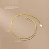 anklets wantme 925 Sterling Silver Simple Double Snake Bone Round Beads Charm Anklet for Women Fine 18K Gold Chain Bohemian Jewelry 231025