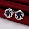 Stud Earrings Deep Blue Cubic Zirconia Silver Color Plated Fashion For Women Jewelry AE2013