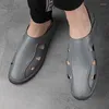 Sandali da uomo in pelle ultra-fibra casual con fori comodi classici scarpe da spiaggia piatte antiscivolo grigio nero