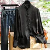 Kvinnor Bluses Light Luxury Jacquard Silk Blus Shirt Autumn 2023 Solid Color Simple Casual Original Design Women Clothing