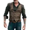 Gilets pour hommes Hommes Vintage Slim Costume Gilet Herringbone Notch Poche à poitrine unique Rétro Chasse Tweed Gilet sans manches