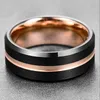 Wedding Rings Fashion Rose Gold Color Stainless Steel For Men Black Brushed Beveled Edge Engagement Band Jewelry