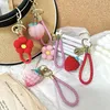 Keychains Cute Strawberry Flower Lanyard Keychain Fruit Keyring Pendant For Women Girls Bag Ornament Car Key Ring Accessories Party Gift