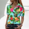 Chemisiers pour femmes Chemises hawaïennes pour femmes Fleurs Feuilles Ananas Vacances Beachwear Blouse Chemise de vacances Hauts et blusas pour femmes