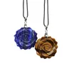 Pendant Necklaces 33mm Carved Rose Flower Gemstone Fashion Necklace Ornament Amethyst Tiger Eye Healing Crystal Charm Jewellery Gifts 1PC