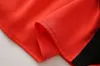 Verão preto vermelho contraste cor vestido com cinto manga curta gola alta painéis midi vestidos casuais A3A101526