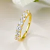 Cluster Anéis Vinregem Round Cut Lab Criado Sapphire Gemstone 18K Banhado A Ouro 925 Anel de Prata Esterlina para Mulheres Casamento Jóias Banda Presentes