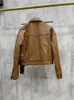 Women's Leather Autumn Short Genuine Jacket Women Retro Sheepskin Oil Wax Lapel Pocket Single-Breasted Coats Y3093