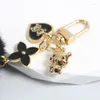 Keychains Rhinestone Bear Heart Love Plush Ball Keychain Pendant Lady Bag Purse Accessories Cute Pompom Gift