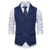 Men's Vests Suit Vest Western Herringbone Tuxedo Tweed Wool Blend Waistcoat Slim Fit Grey Blazer With 2 Flap Pocket
