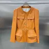 Cuir de femme 2023 Manteau en cuir importé véritable peau de mouton femmes noir printemps et automne vêtements femme véritable col rond court avec Poc