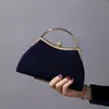 Evening Bags Vintage Pure Deep Blue Handle Handbags For Women Wedding Banquet Clutches Metal Chain Shoulder Prom Party