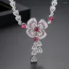 Pendant Necklaces Luxury Full Zircon Blossom Flower Charm Necklace For Womne Colorful Crystal Drop Sweater Chain Ladies Wedding Party