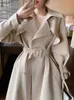Trench damski płaszcze modne Kamek Kamek Long Sutowy streetwear francuski kurtki w stylu francuskie vintage Slim Grunting Lapel 2023 Nowy jesień zimowy płaszcz 231113