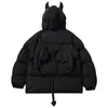 Donsparka's voor heren High Street gewatteerde parka's Heren Hip Hop Devil Horns Wing Tail Designer Donsjassen met capuchon Winter Dikker pufferjassen met pop 231113