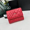 Trend Spliced ​​Quilted Women Triple Fold Wallet Classic Flap Multi Pocket Coin Purse Lambskin Leather Luxury Handbag Evening Club Card Holder Silver Hardware 11x10c