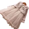 Girl's Dresses Autumn Girls Dresses Children Clothes Fake Mink Jacket Faux Fur Warm Lace Birthday Wedding Party Toddler Casual Vestidos 2-8 Yrs 230413