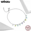 Anklets Wostu Anklet % 925 Sterling Silver Colorful Rainbow Zircon Fashion Barefoot Original Chain For Women Armband Jewelry Fit020 Q231113