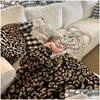 Blankets Half Wool Sheep Blanket Knitted Leopard Plush Bedding Article5343771 Drop Delivery Home Garden Textiles Oto3U