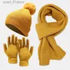 Chapéus cachecóis conjuntos feminino inverno ao ar livre esqui gorro de lã chapéu tela sensível ao toque gs cachecol chapéu de malha bobble conjunto kitl231113