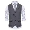 Coletes masculinos terno colete ocidental espinha de peixe smoking tweed mistura de lã slim fit blazer cinza com 2 bolsos de aba