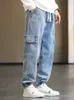 Jeans masculinos Plus Size Size Men Jeans Jeans de Hip Hop Os bolsos falsos de calça de jeans casual de algodão