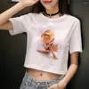 Koszule damskie wycięcie krótkiego rękawu sałata rąbek seksowna letnia koszulka dla dziewcząt tee graficzne pullovers crop top tumblr