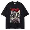 Men's T-shirts Anime Berserk Printed Tshirt Black 100% Cotton Tshirts Guts Washed Retro T-shirt Y2k Short-sleeved Shirts Summer Streetwear Tops 372