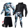 Erkek Trailsits Egzersiz Giyim 4-PC /Spor Giyim Sıkıştırma Sıkıştırma İç Çamaşır Sporları Sıkı Koyu Gri Kamuflaj Ter Ter Takım Seti 230412