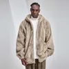 Cardigan con cerniera con cappuccio doppio caldo pesante 900G cappotto pantalone da uomo completo in pelliccia sintetica