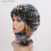 Gorros y bufandas para mujer, gorro de piel de conejo Rex auténtica, conjuntos de bufandas, bufandas de piel de conejo Rex cálidas naturales, sombrero de invierno, gorro de piel de conejo Rex Real, bufandaL231111