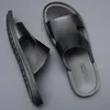 Sandalen FZNYL Herren Echtes Leder Sandalen Air Cushion Slip On Slides Schuhe Rutschfeste Gummisohle Classic Black Flat Beach Slide Slippers 230412