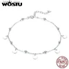 Anklets Wostu Hot Sale % 925 Sterling Silver Anklet Round paljett Fashion Original Anklets för kvinnor Lyxiga smycken gåvor CQT011 Q231113