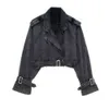 Taop ZA 2023 New Women's All-Match Casual Double Breasted Lapel Buckle With Belt Denim Short Trench Coat 2569076